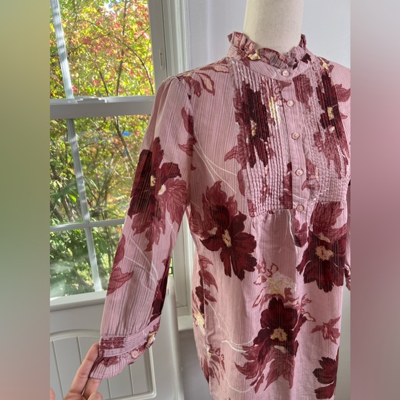 M&S Collection 100% Cotton Pleated Buttoned Front Ruffle Neck Casual Blouse Top - Picture 3 of 14